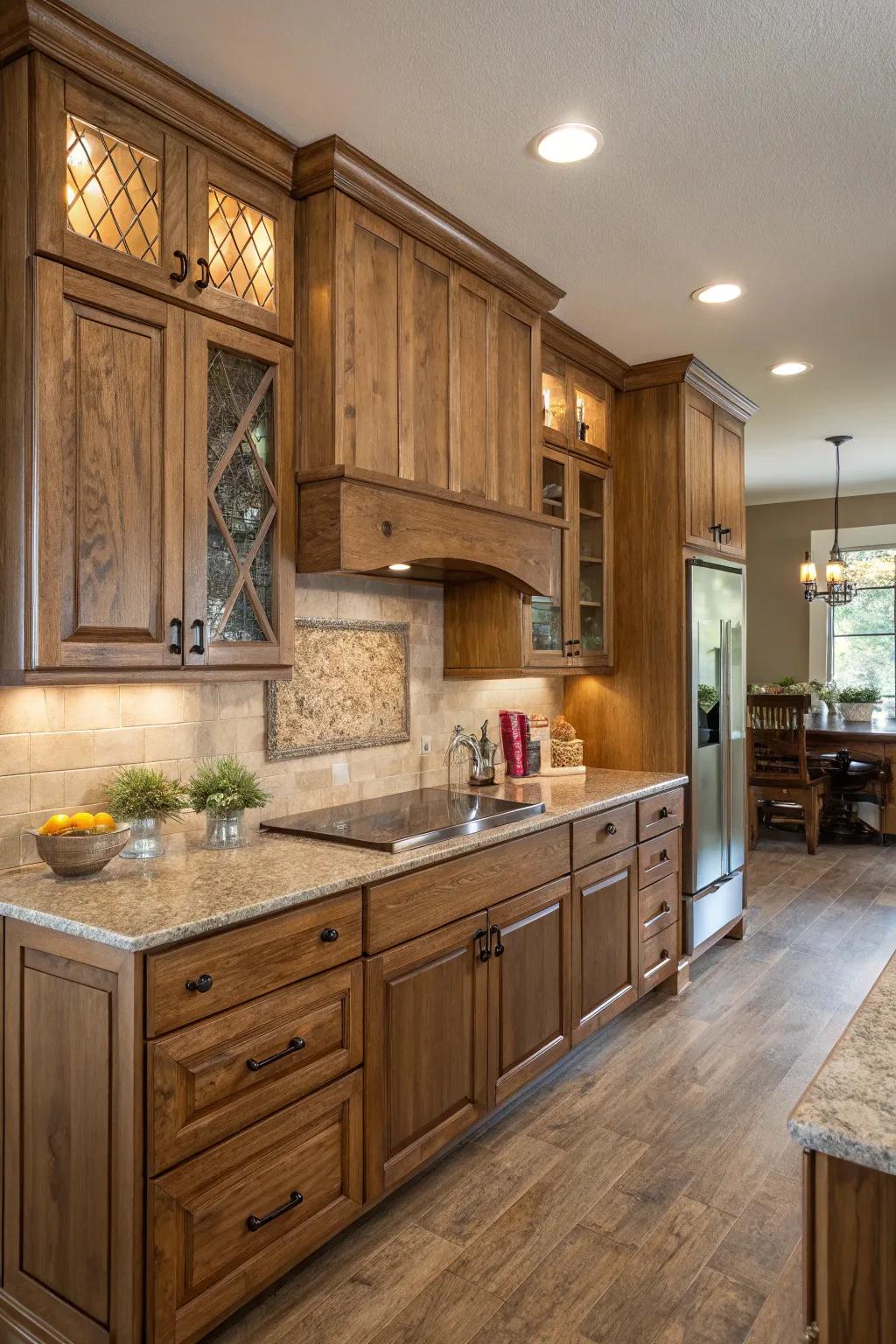 Combining textures adds depth and interest to modern cooking spaces with timber vanities.