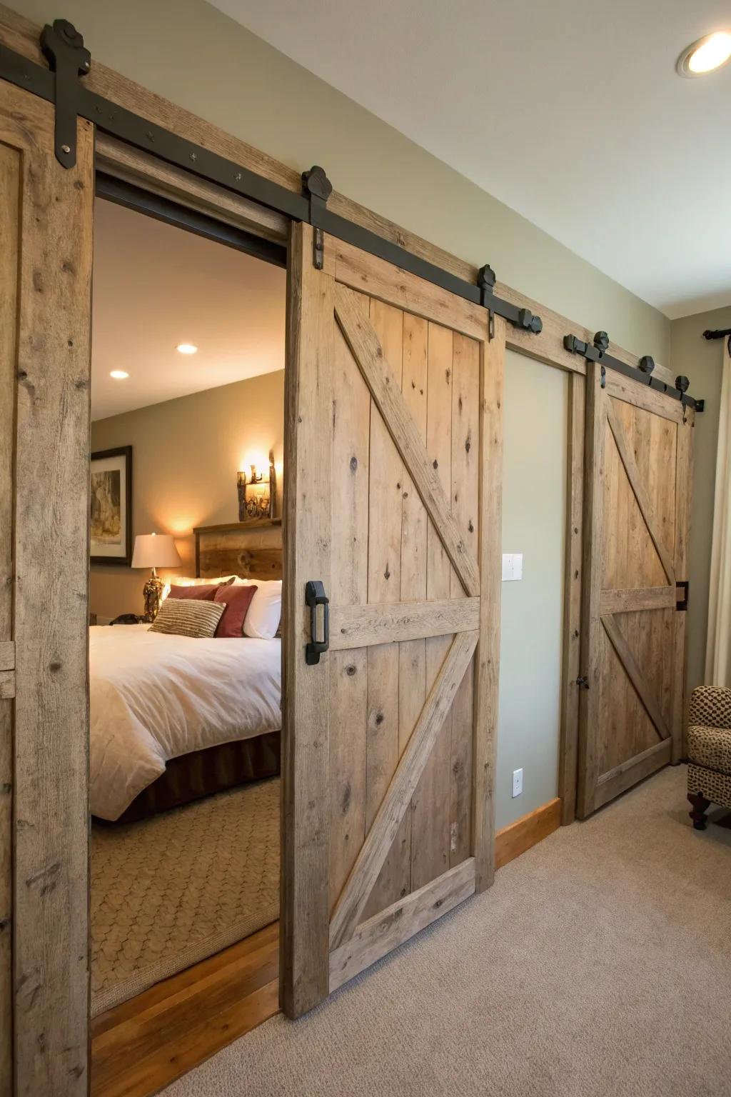 Barn doors add genuineness and practical grace.