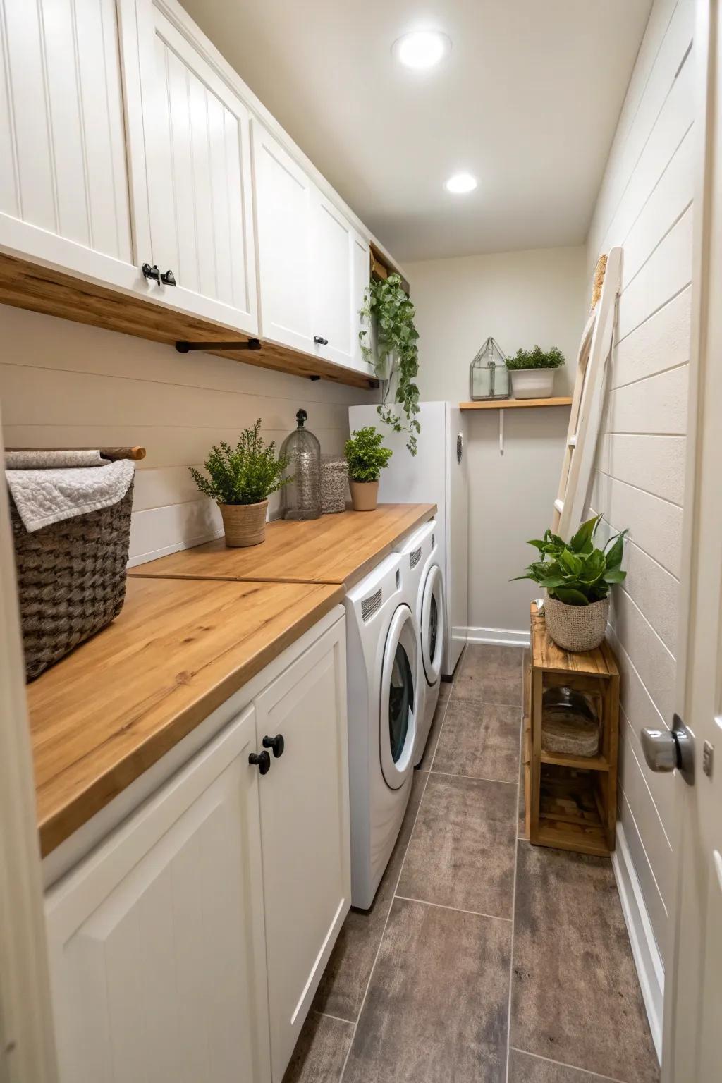 Natural elements add warmth and a touch of tranquility to your laundry space.