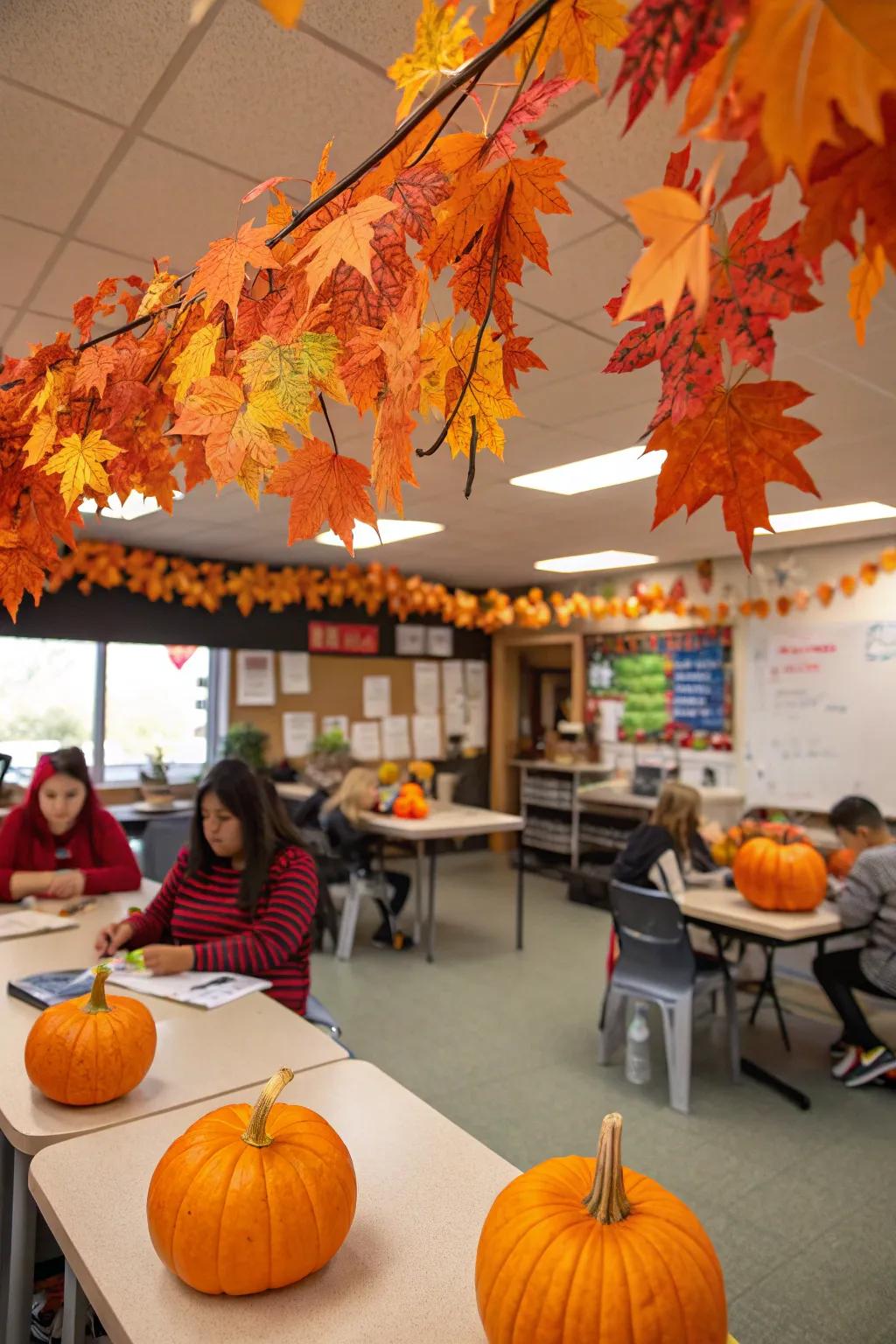 Seasonal changes maintain a fresh and engaging classroom setting.