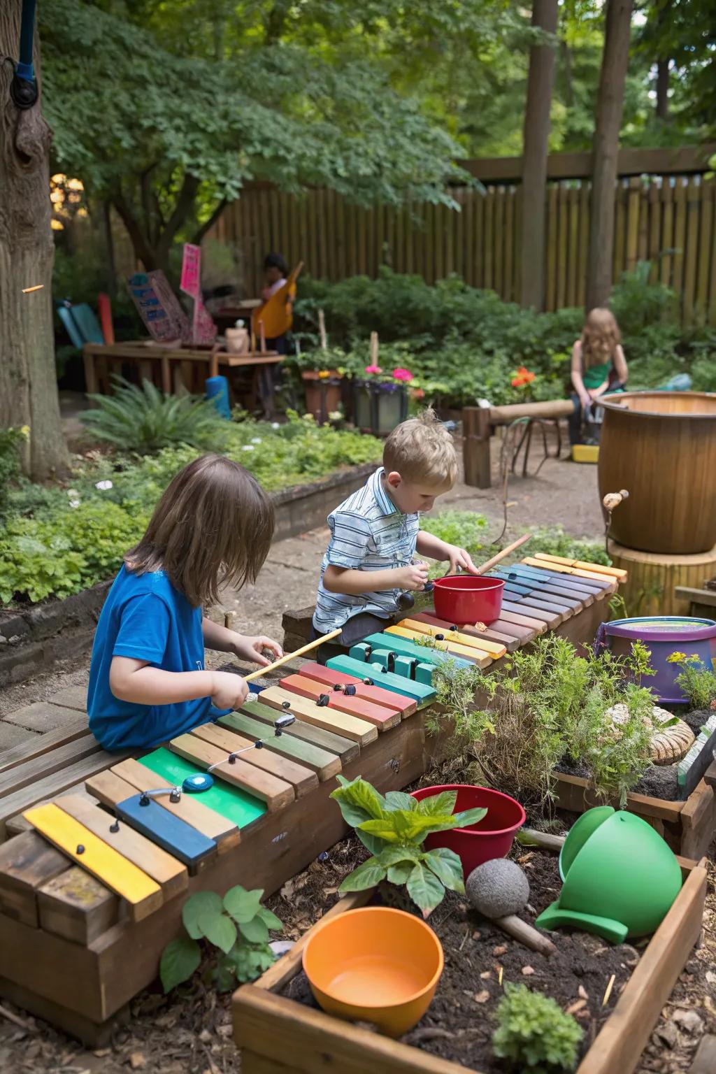 Harmonic spaces enable children to compose outdoor symphonies.