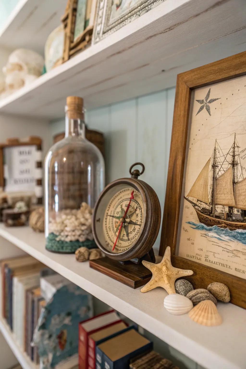 Antique maritime instruments introduce intrigue and history to your design.