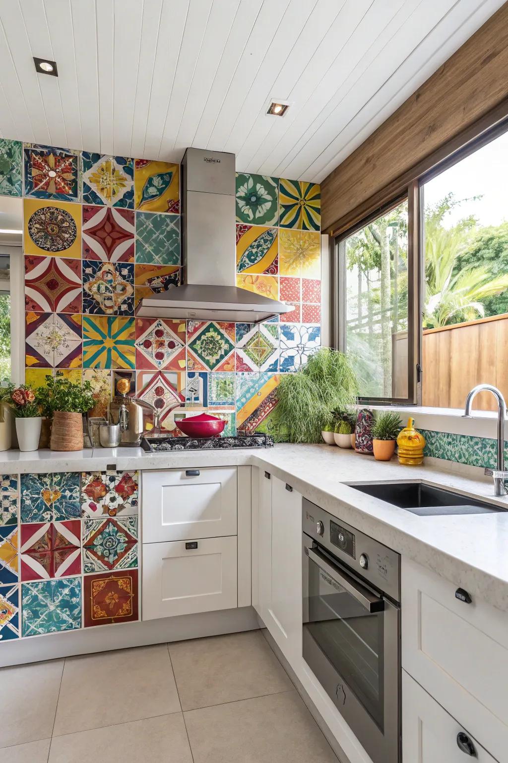 A cooking area that includes a vibrant statement overlay.