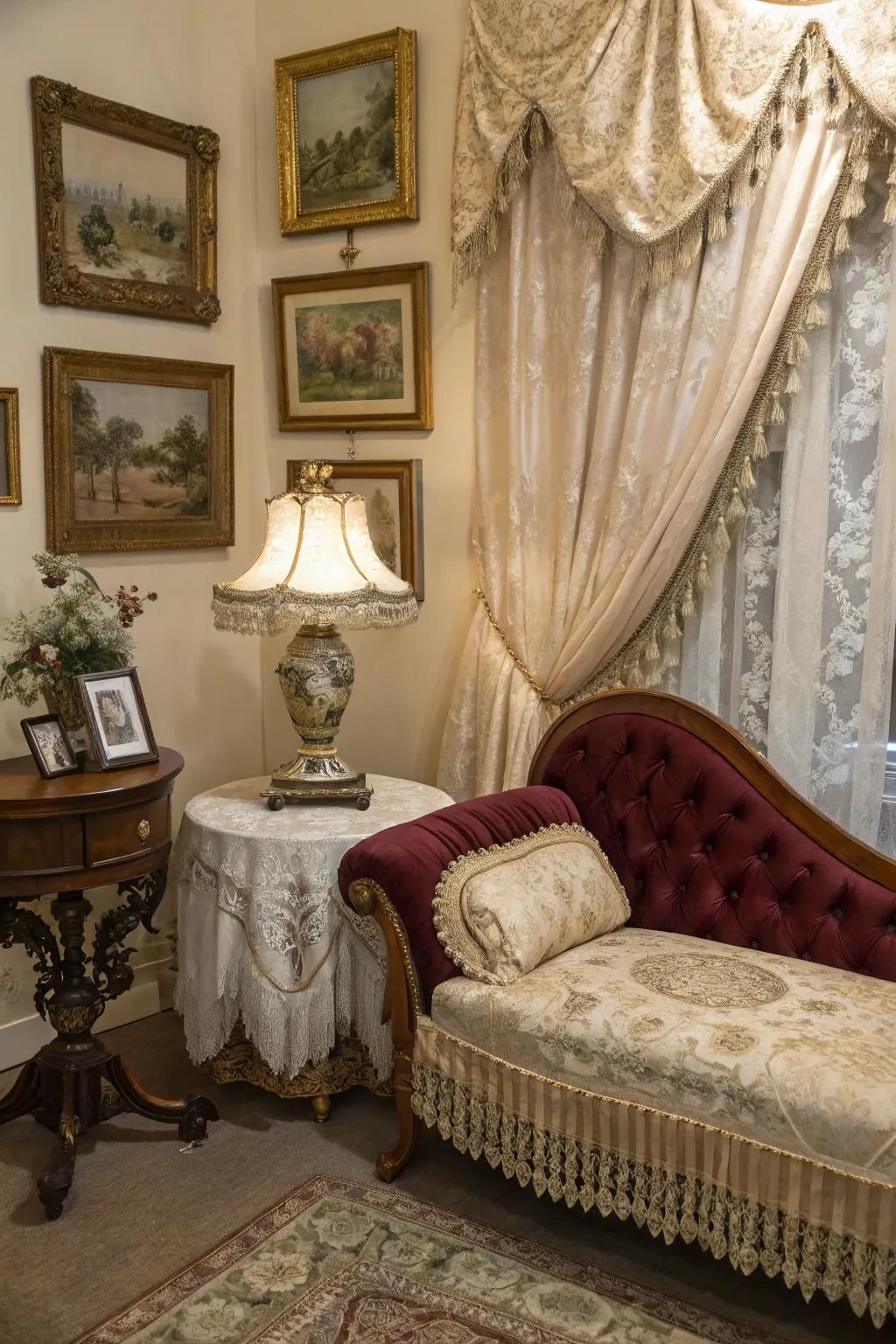 Step back in time with a vintage glamour nook that exudes elegance and charm.