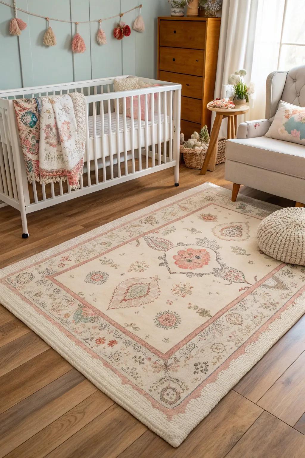 Vintage floor coverings bring enduring charm to the nursery.