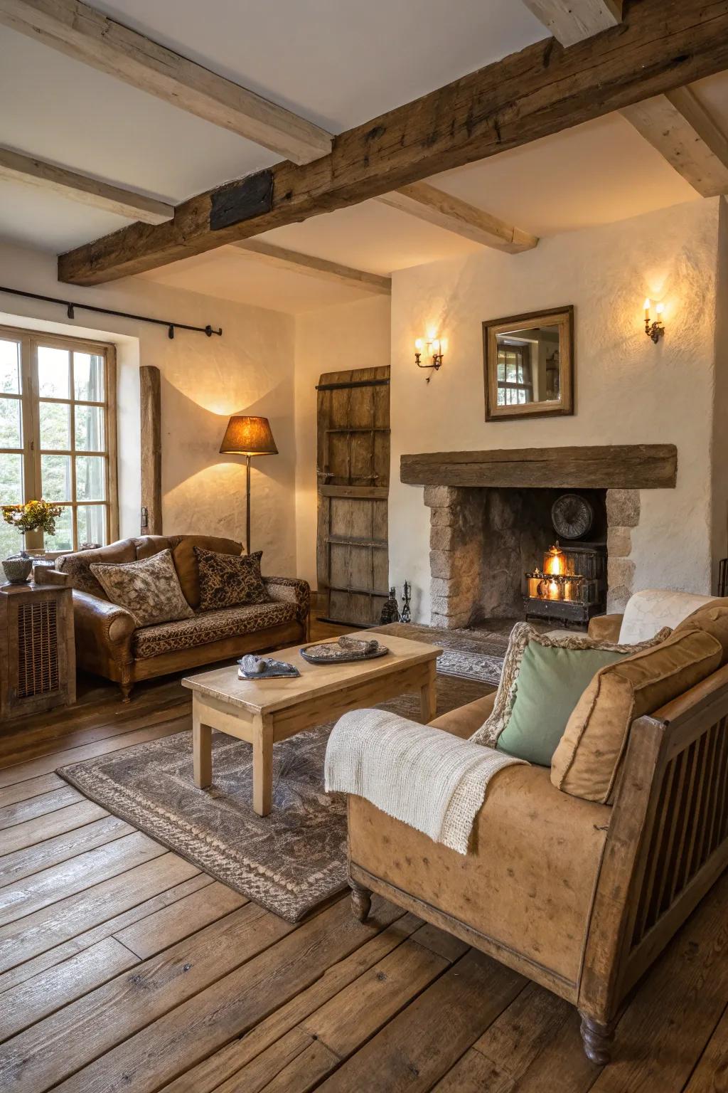 Rustic aspects contribute charm and warmth to oak flooring.