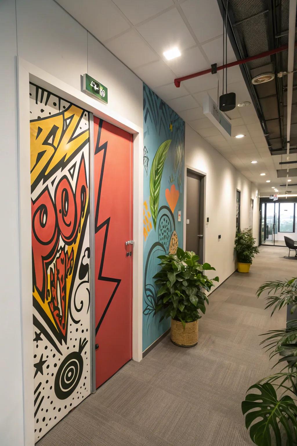 Create a statement through an artful street art door decoration.