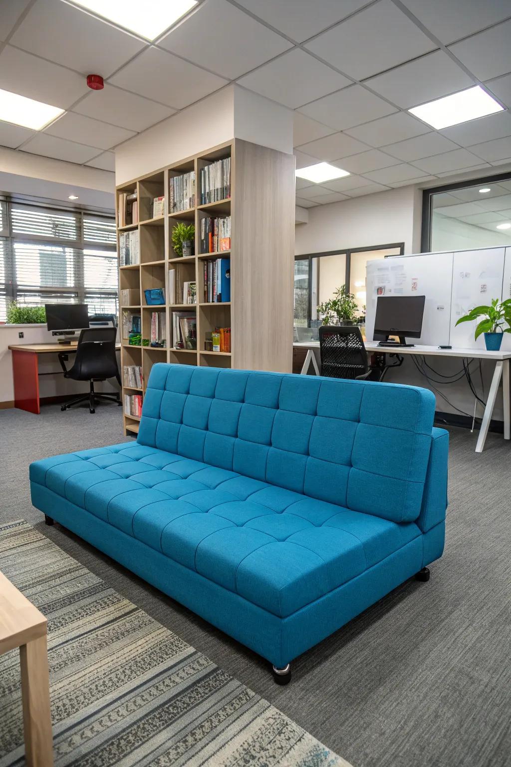 A striking color sleeper sofa makes a bold statement.