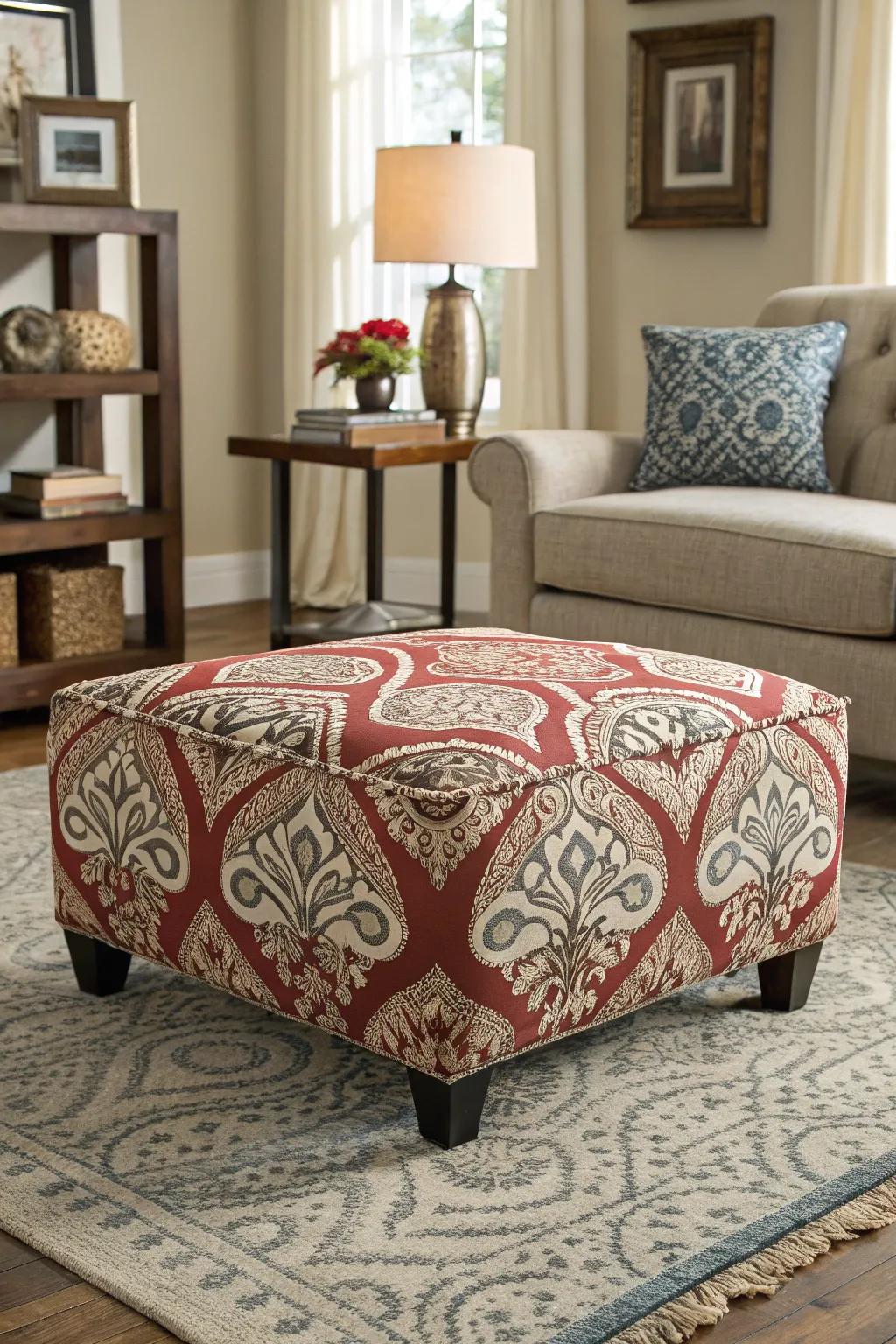Patterned ottoman adding visual intrigue