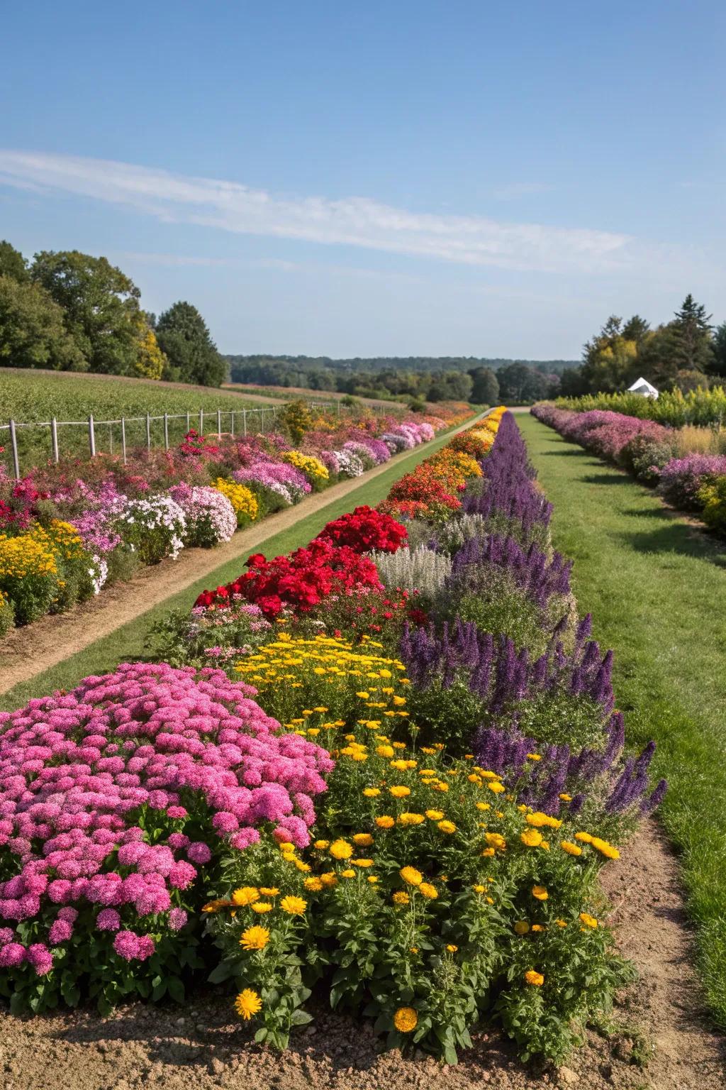 Flower borders creating a natural and inviting flow in the garden.
