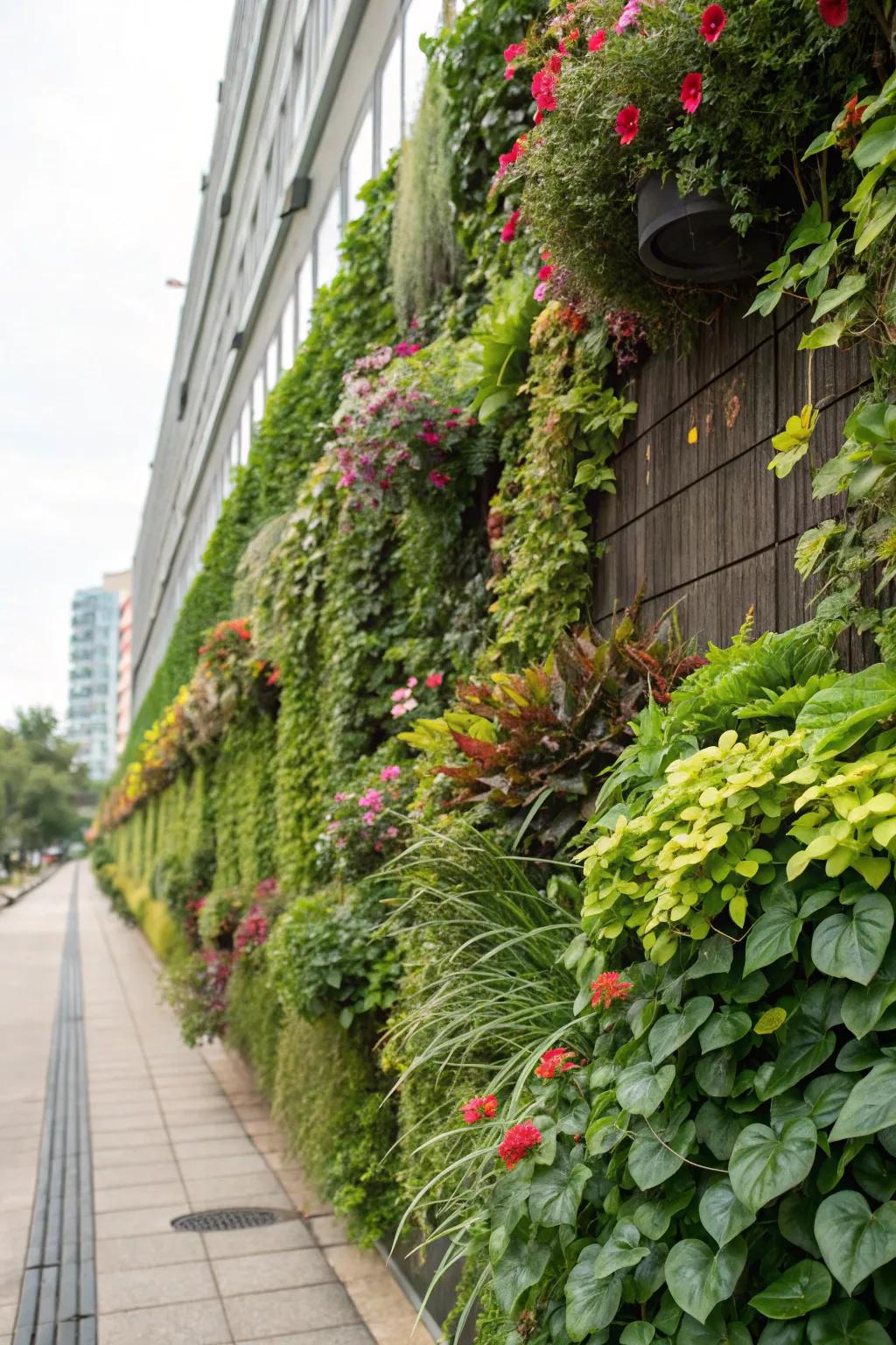 An upright garden fashioning a lush verdant backdrop.