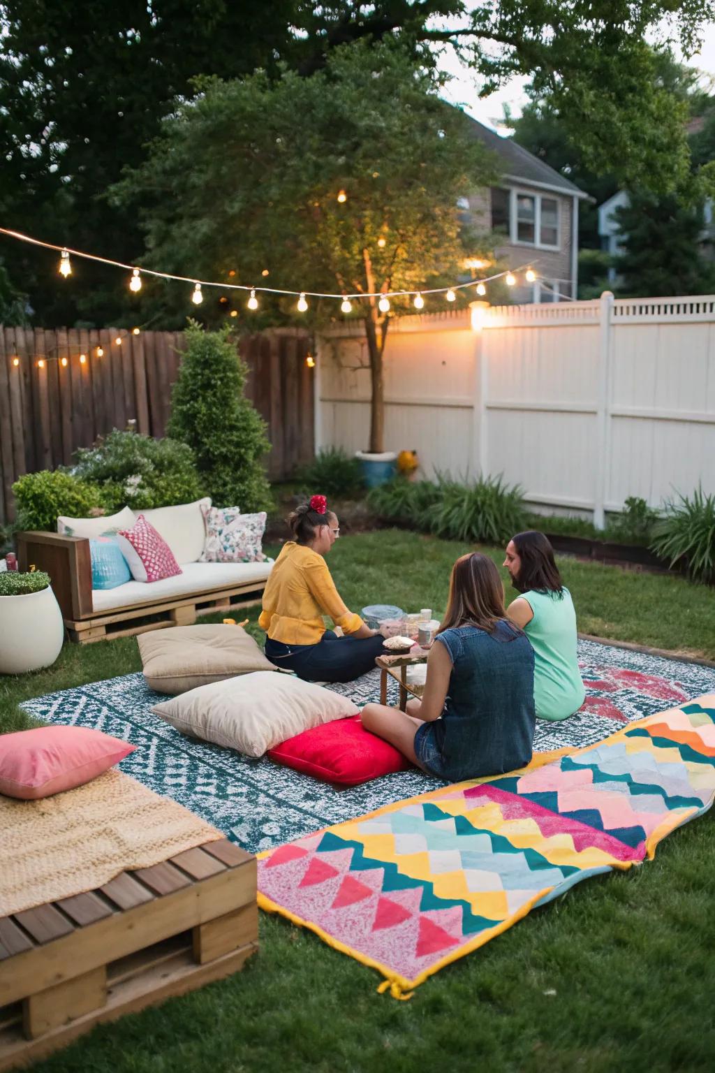 Incorporate warmth and flair with a vibrant outdoor floor covering.