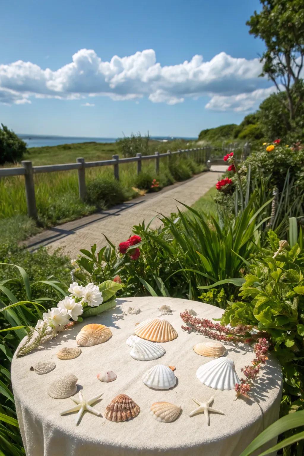 Seashell table tops infuse a coastal vibe into any outdoor setting.