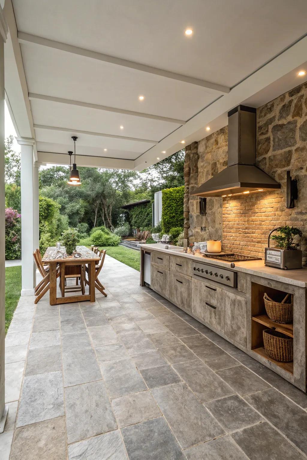 Achieve an industrial chic look with cement-effect pavers.