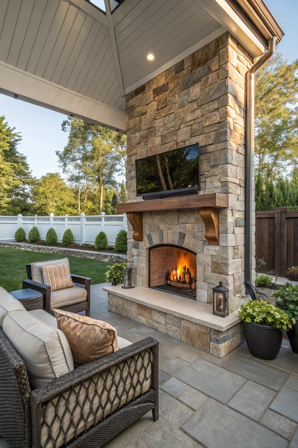 Unite warmth and entertainment with a fireplace television setup.