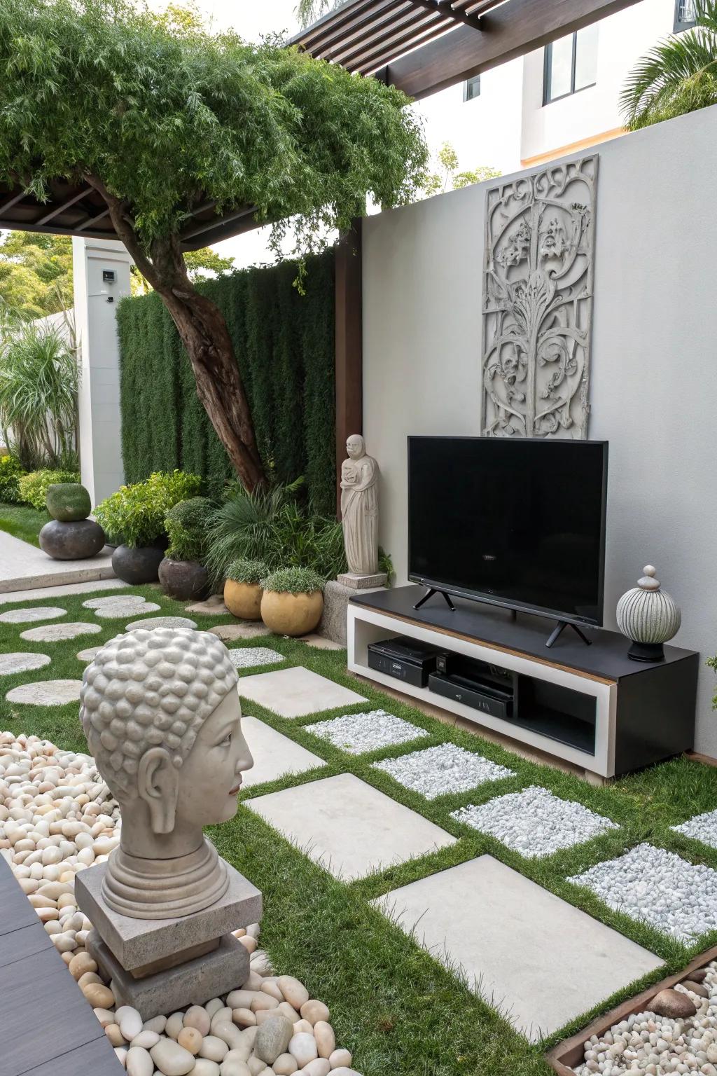 An outdoor visuals stand that doubles as art.