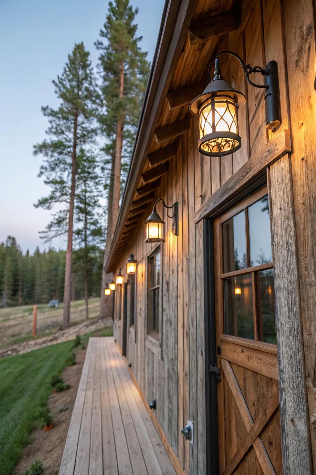 Wooden elements enhance the rustic charm of lighting fixtures.