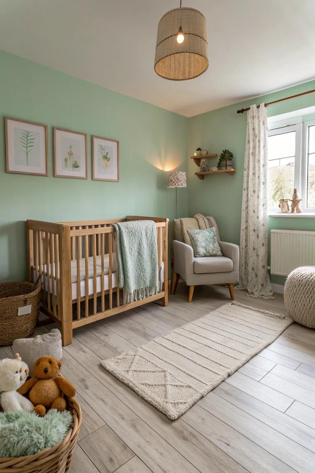 Muted pastels engender a tranquil and inviting ambiance.