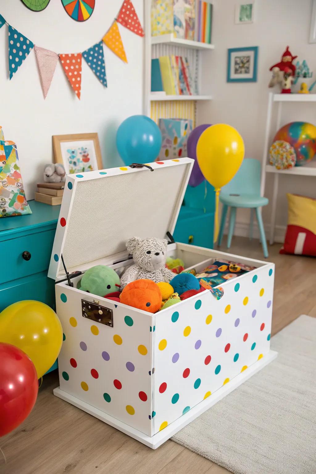 A fun round shape chest, perfect for a child's playroom.