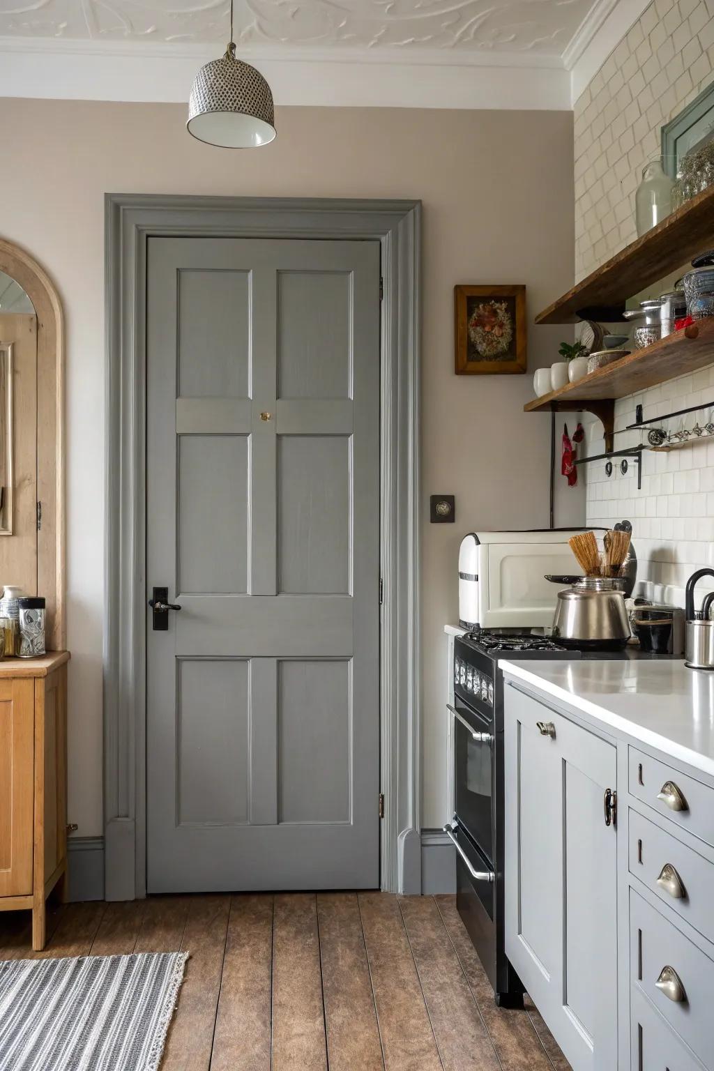 Monochrome doors and trim enhance retro and vintage charm.