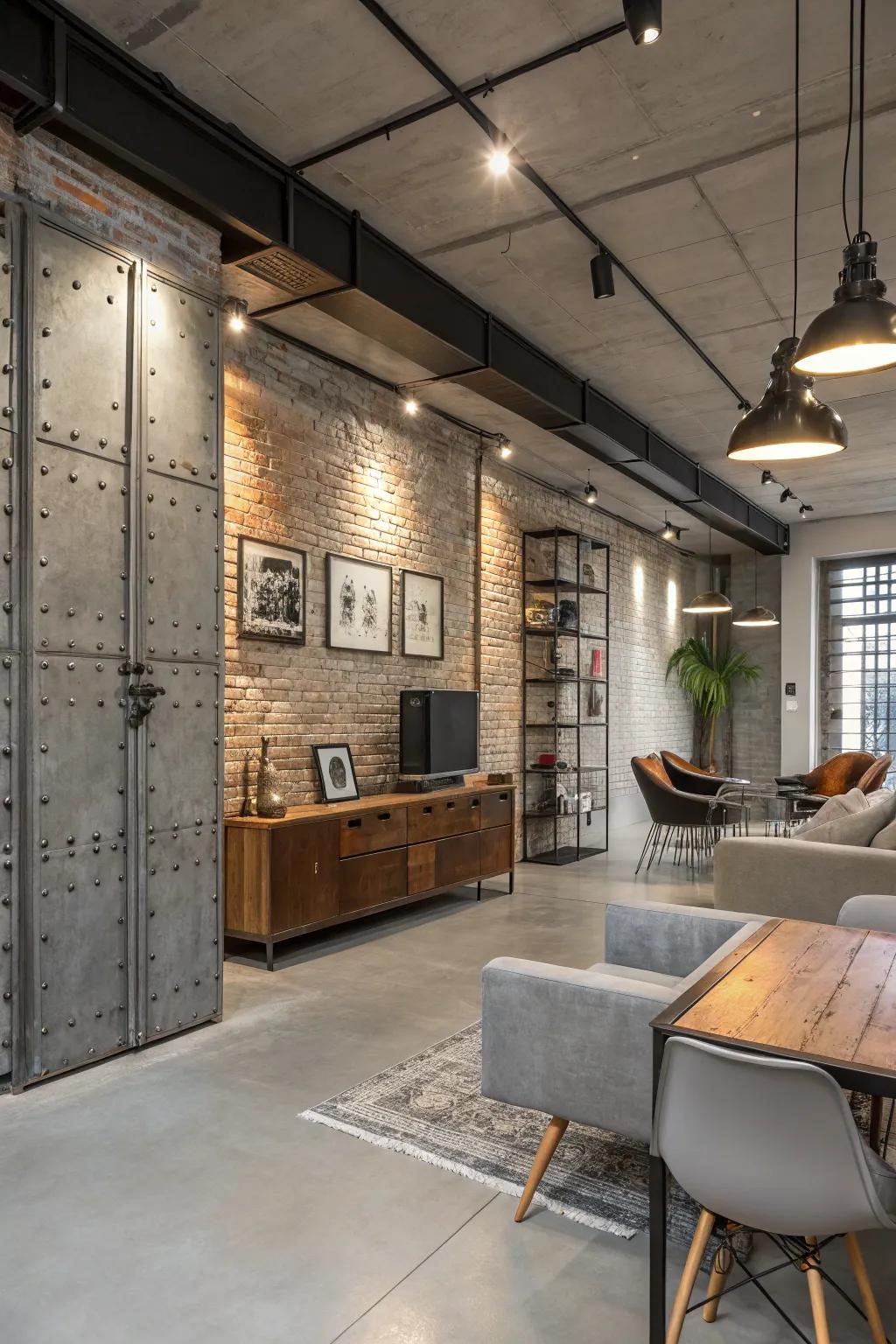 Room featuring industrial chic concrete board designs.