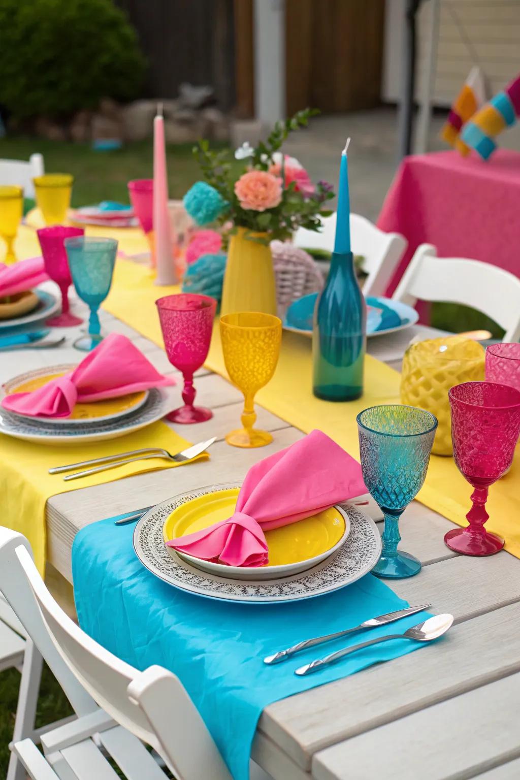 Bright colors injecting a lively touch and invigorating the party table