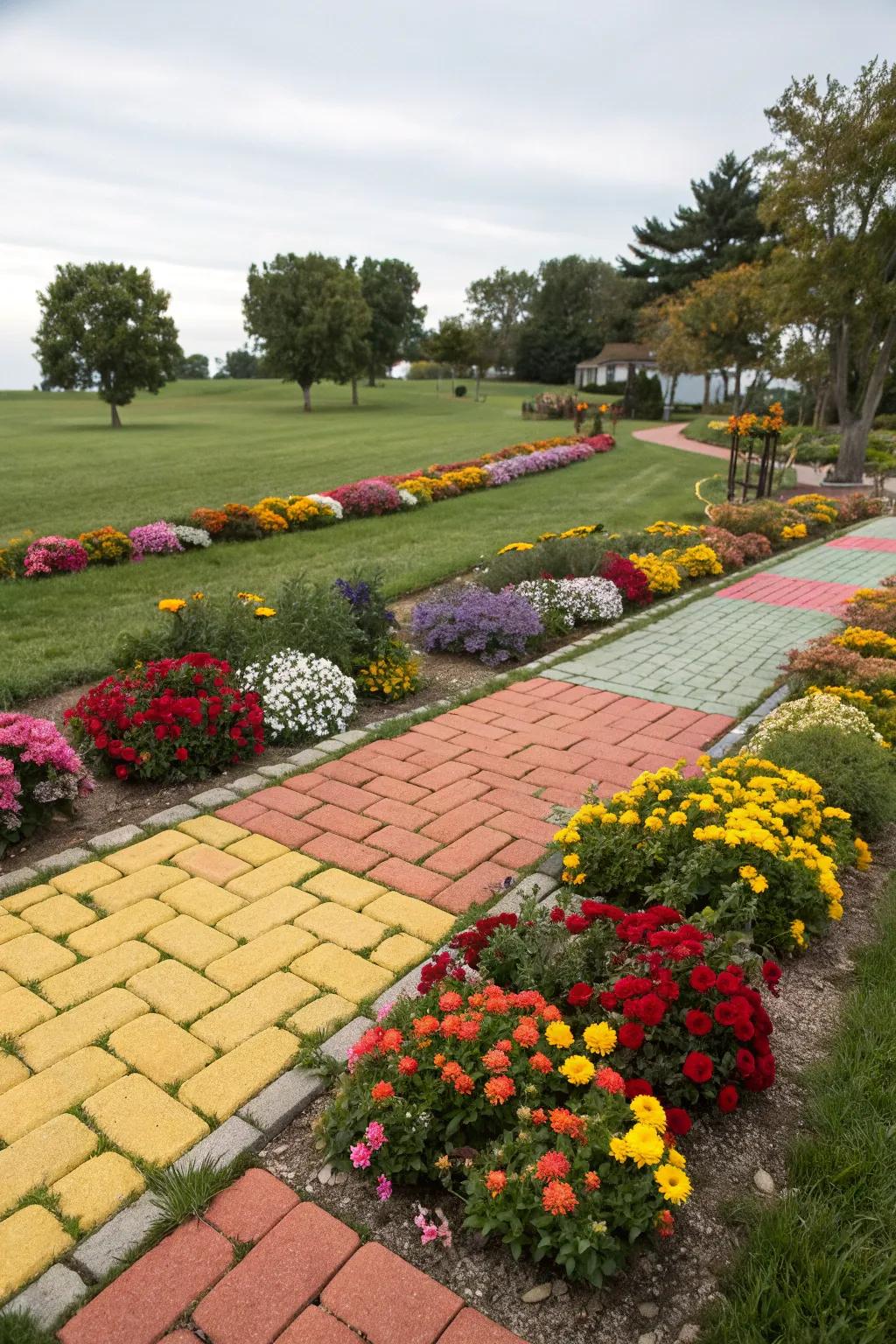 Vibrantly colored pavers make a striking garden statement.