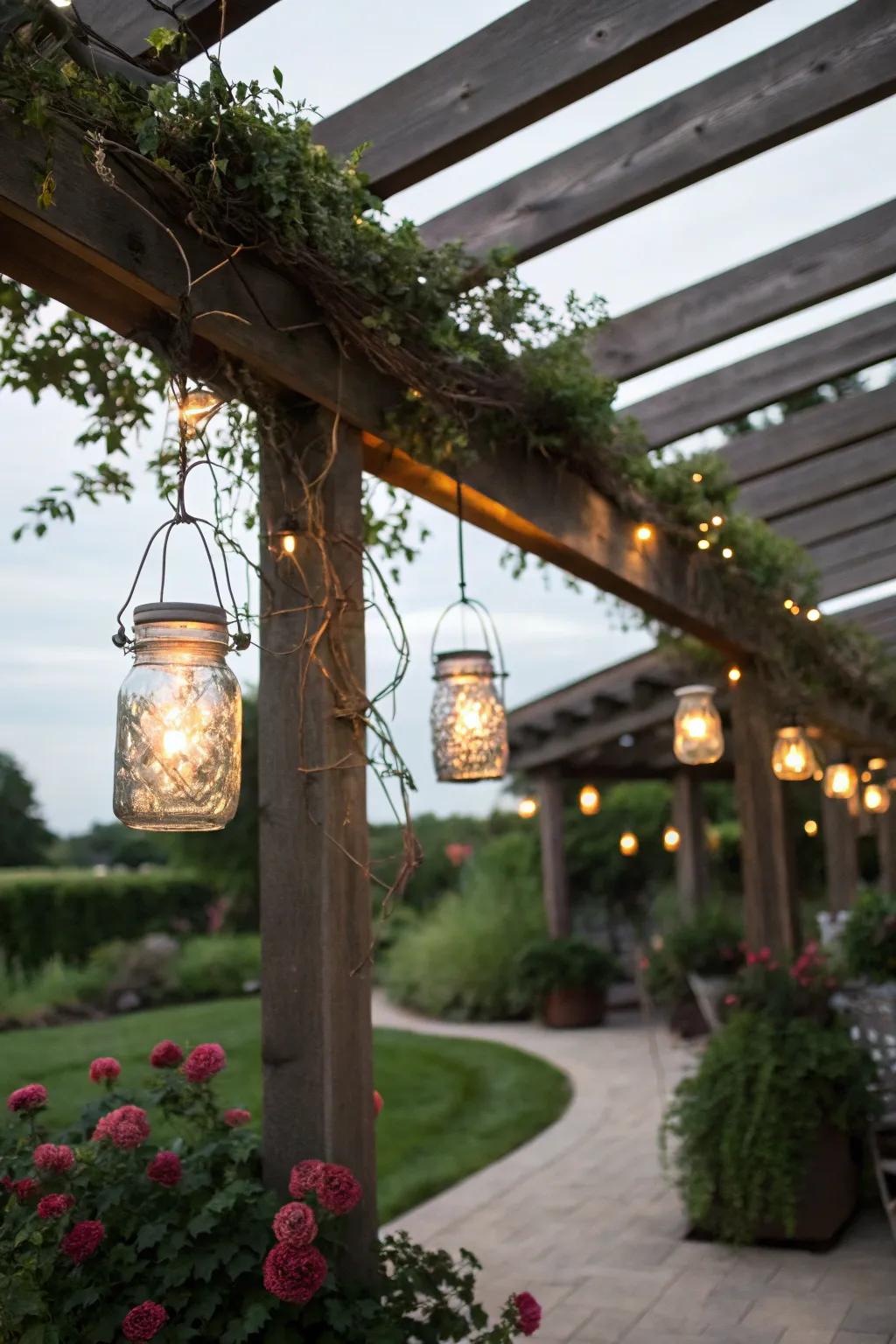 Conserve jar lights add rustic beauty and a soft radiance.