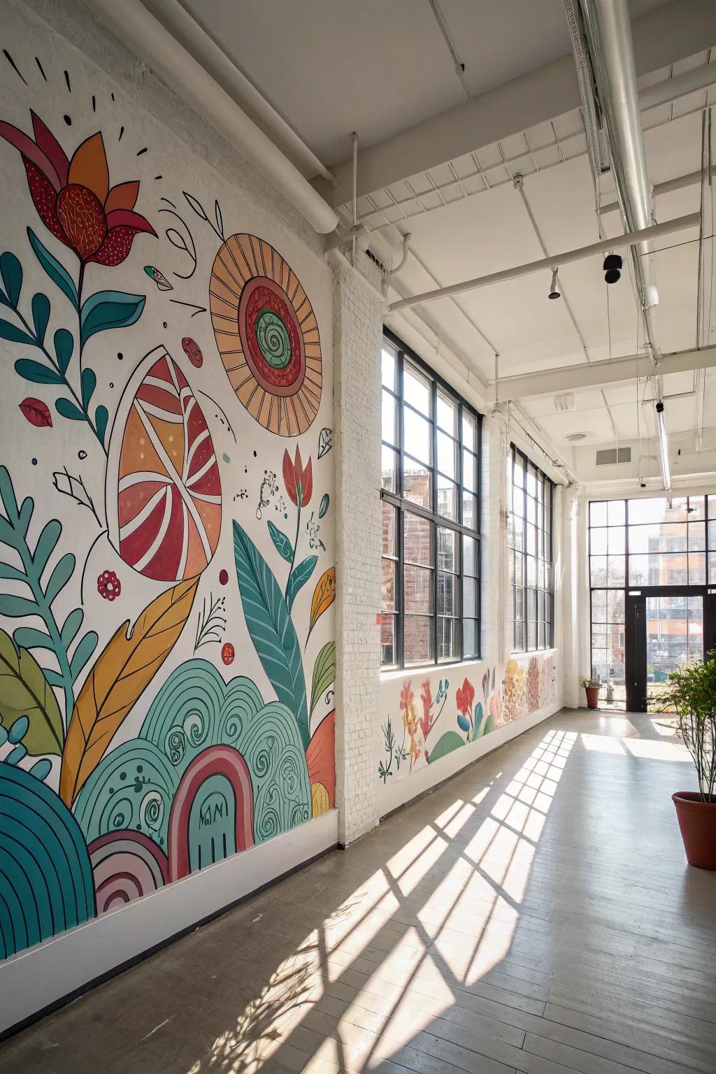 A partition adorned with a display, rendering an audacious impression within an urbane space.