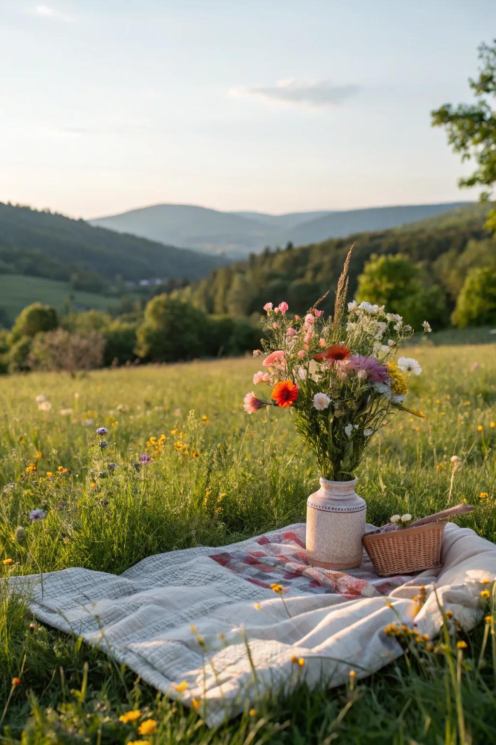 DIY floral arrangements infuse natural beauty into your picnic.