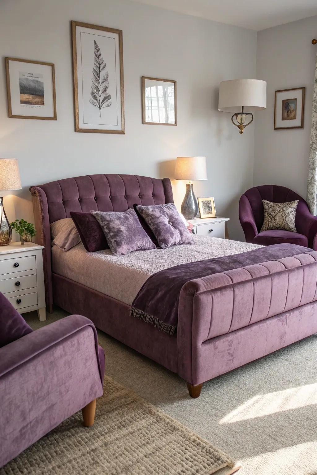 Lavender furniture adds elegance.