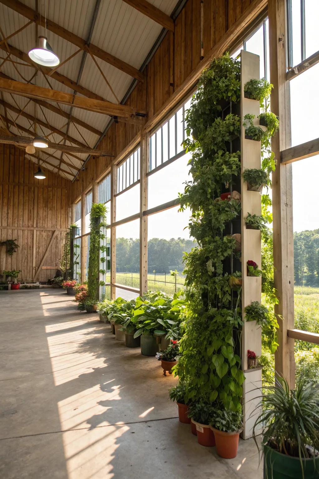 Summon nature indoors using a delightful pole barn greenery exhibit.