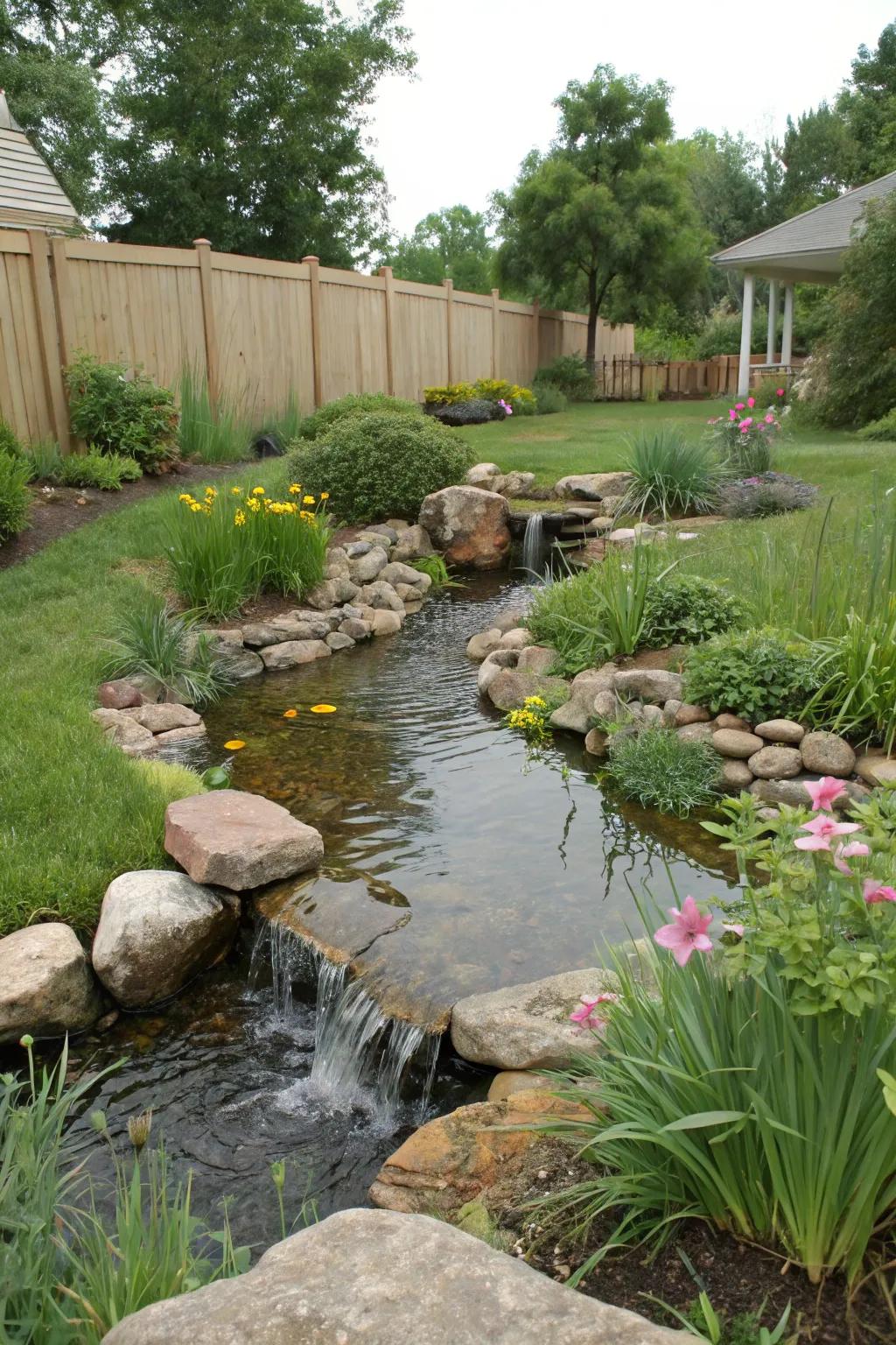 Ecologically sound streams adopt sustainable practices for a greener garden.