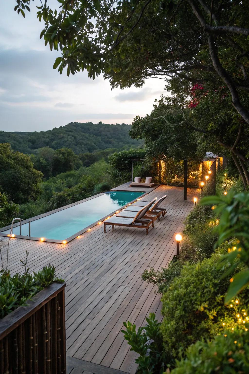 Green borders soften the look of your pool deck.
