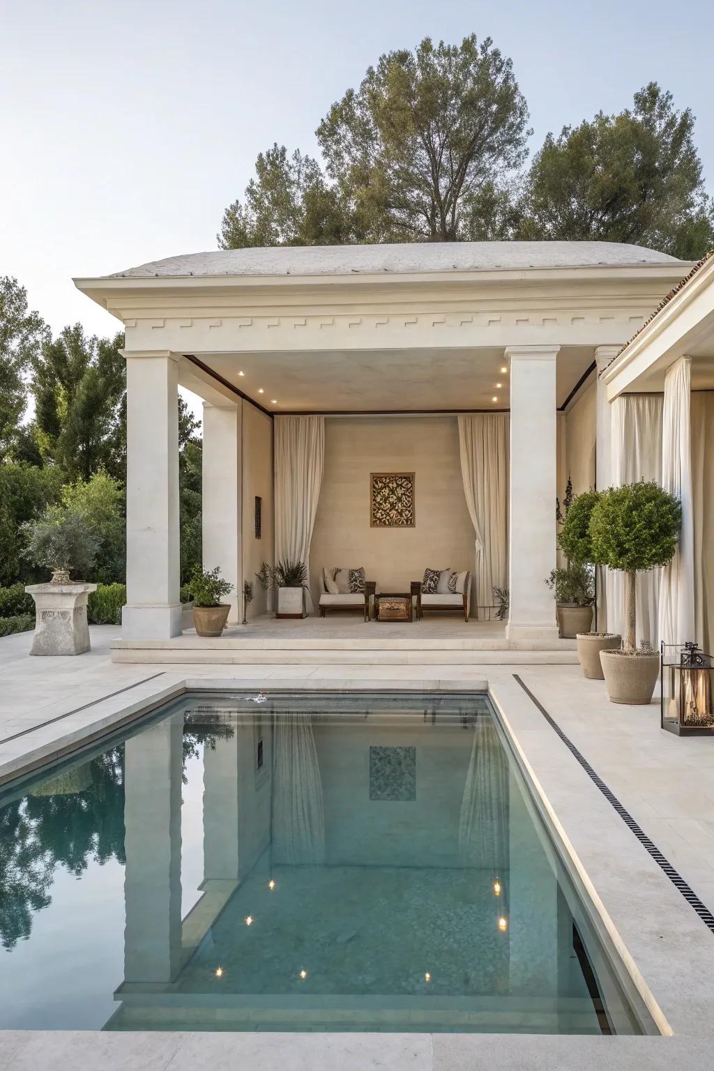 Understated shelters offer a calm, sophisticated retreat with uncluttered, graceful edges.