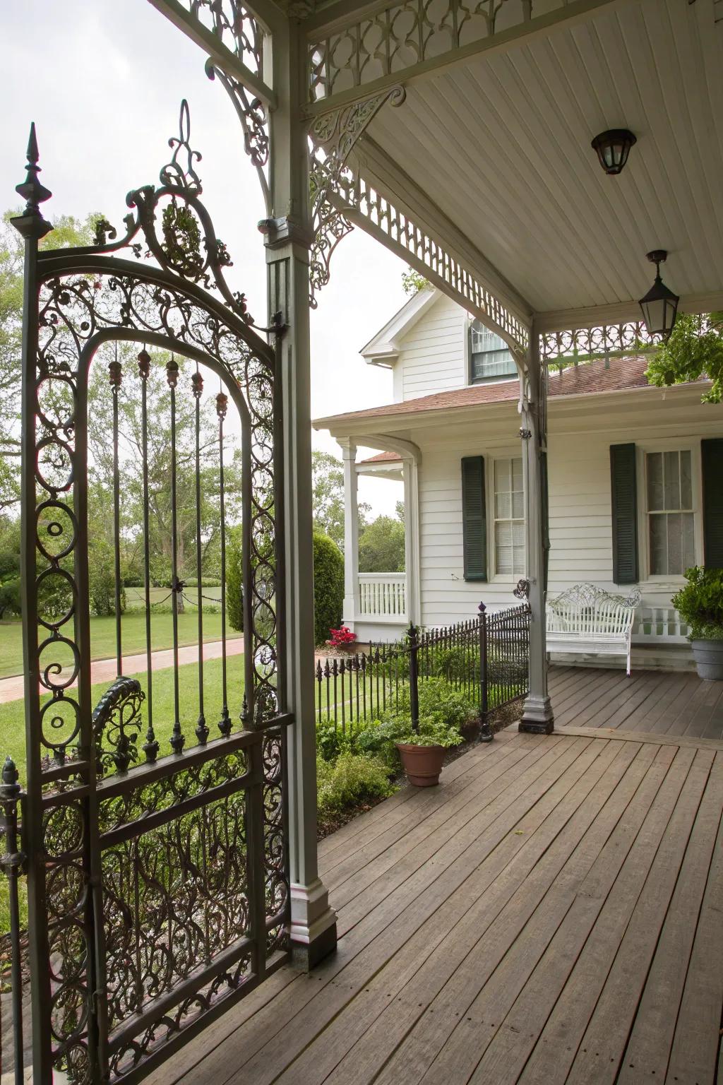 Wrought iron gates introduce retro elegance to porches.