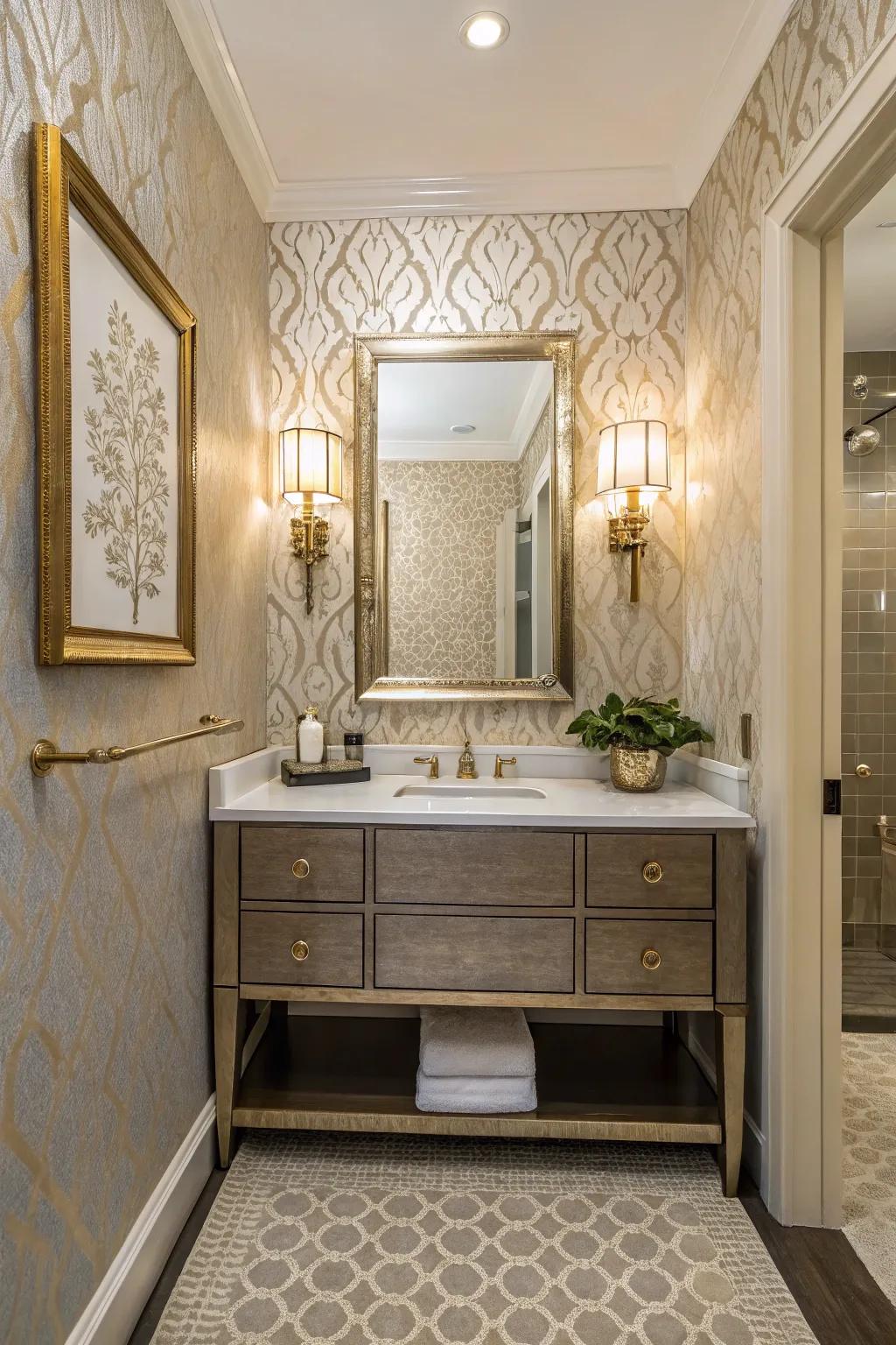 A washroom enhanced by the luxury of textured covering.