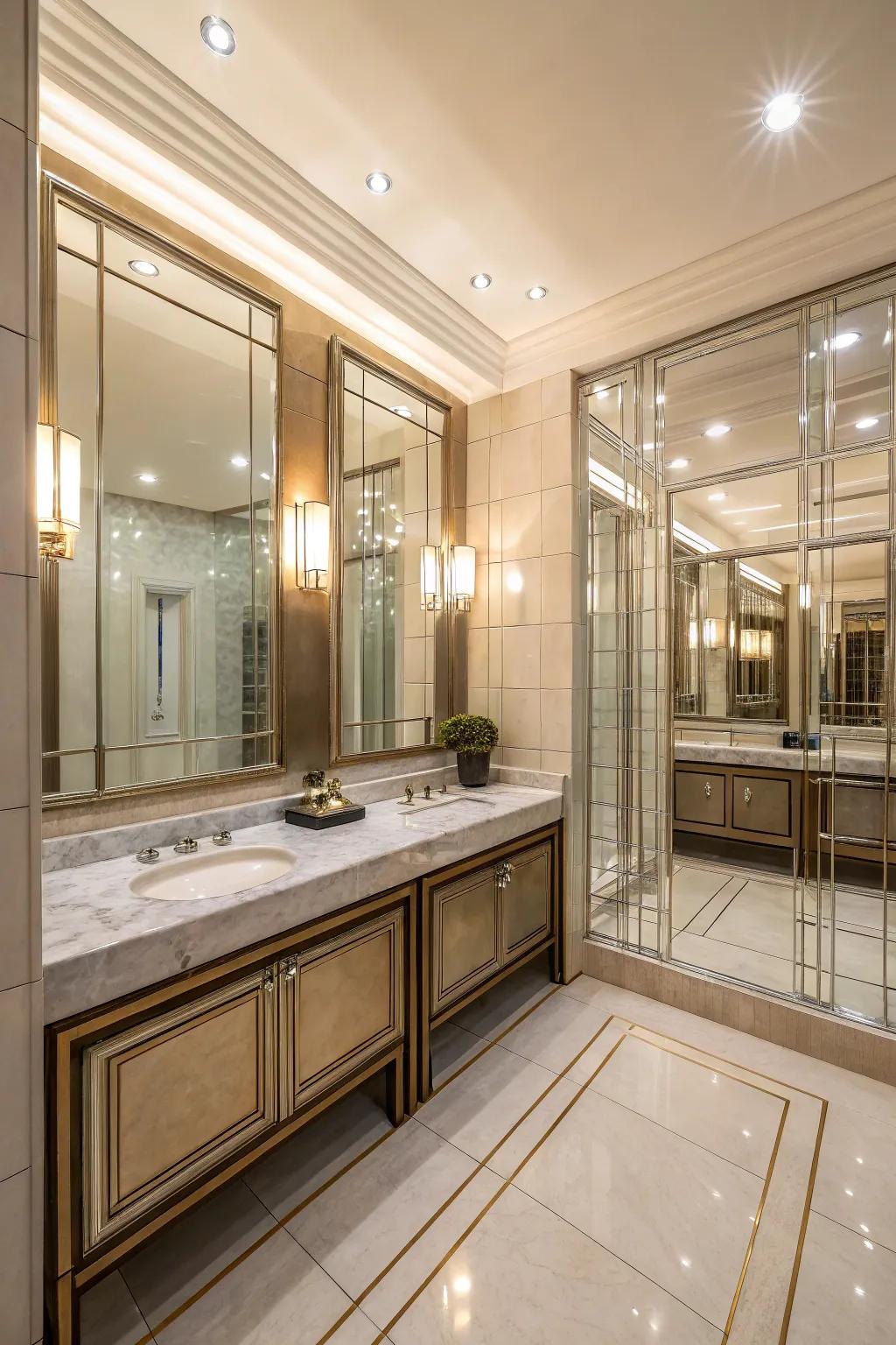 Reflective surfaces amplify light and establish a spacious sensation.