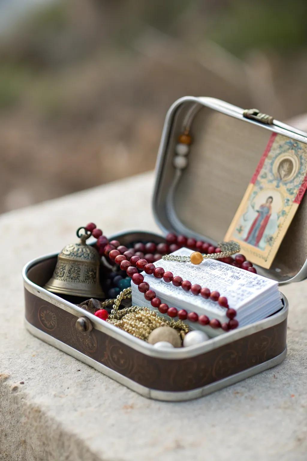 Take your prayer practice on the go with a compact prayer box.