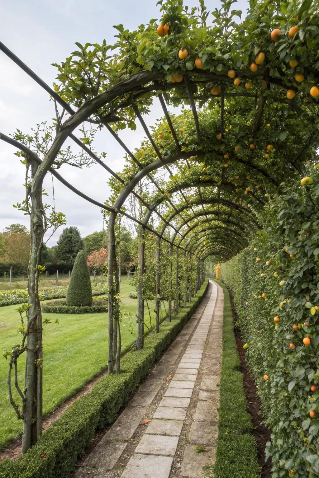 Bring together productivity and privacy through an espalier fruit-bearing trellis.