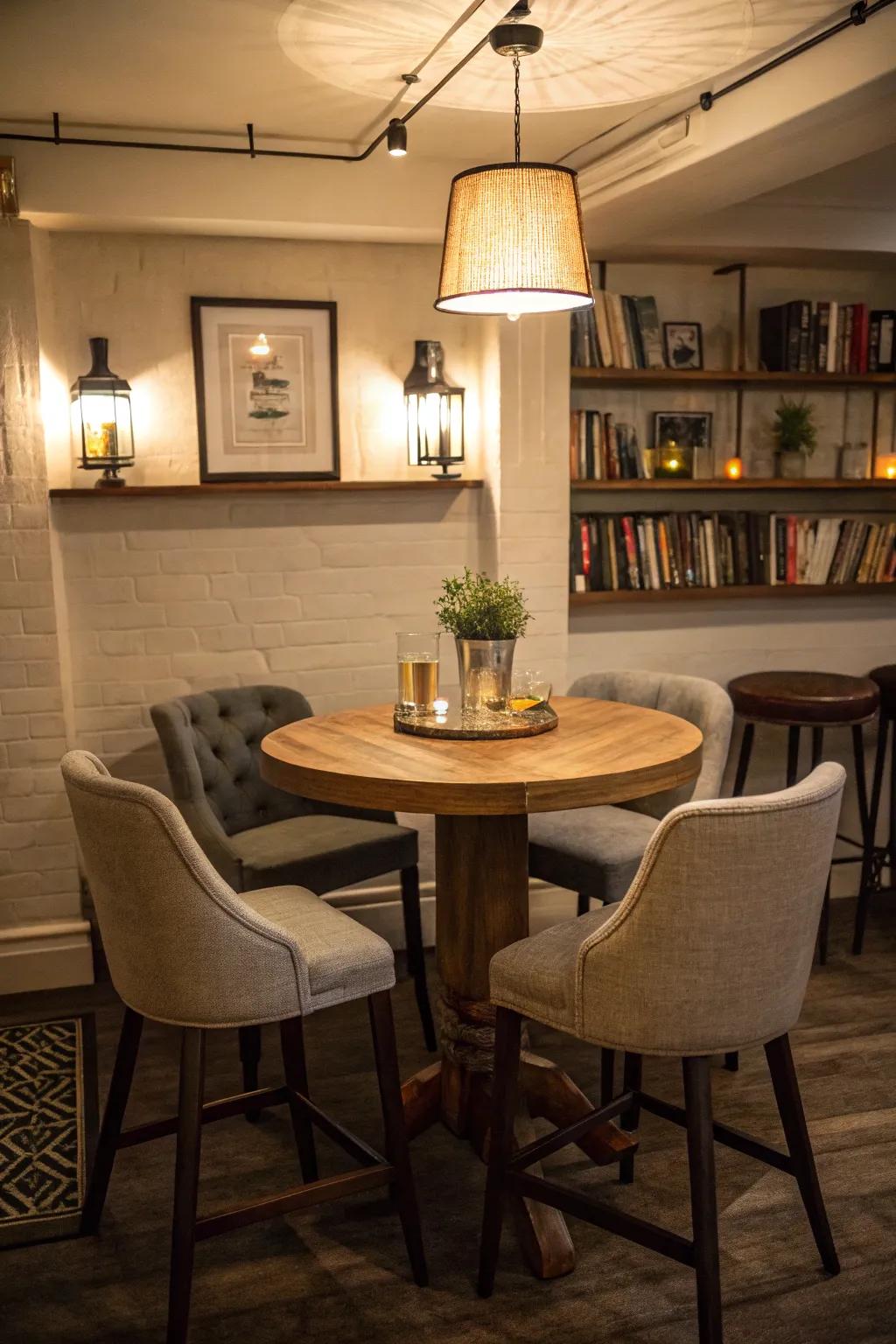Encourage connection with simple circular standing-height tables.