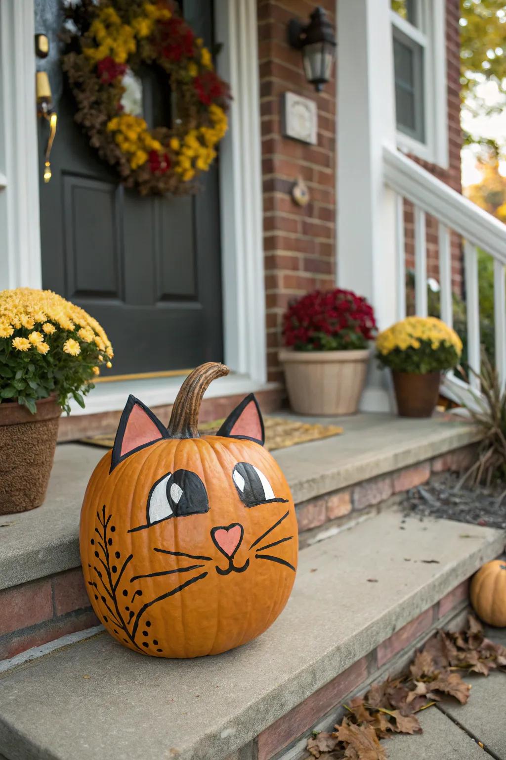 An adorable feline-themed gourd complete with whiskers.