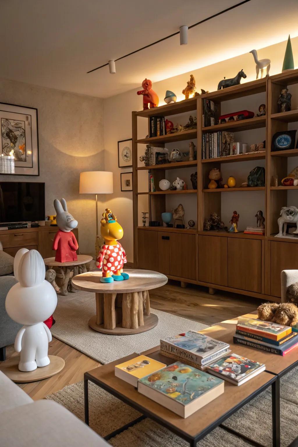 Playful figurines adding whimsy and intrigue.
