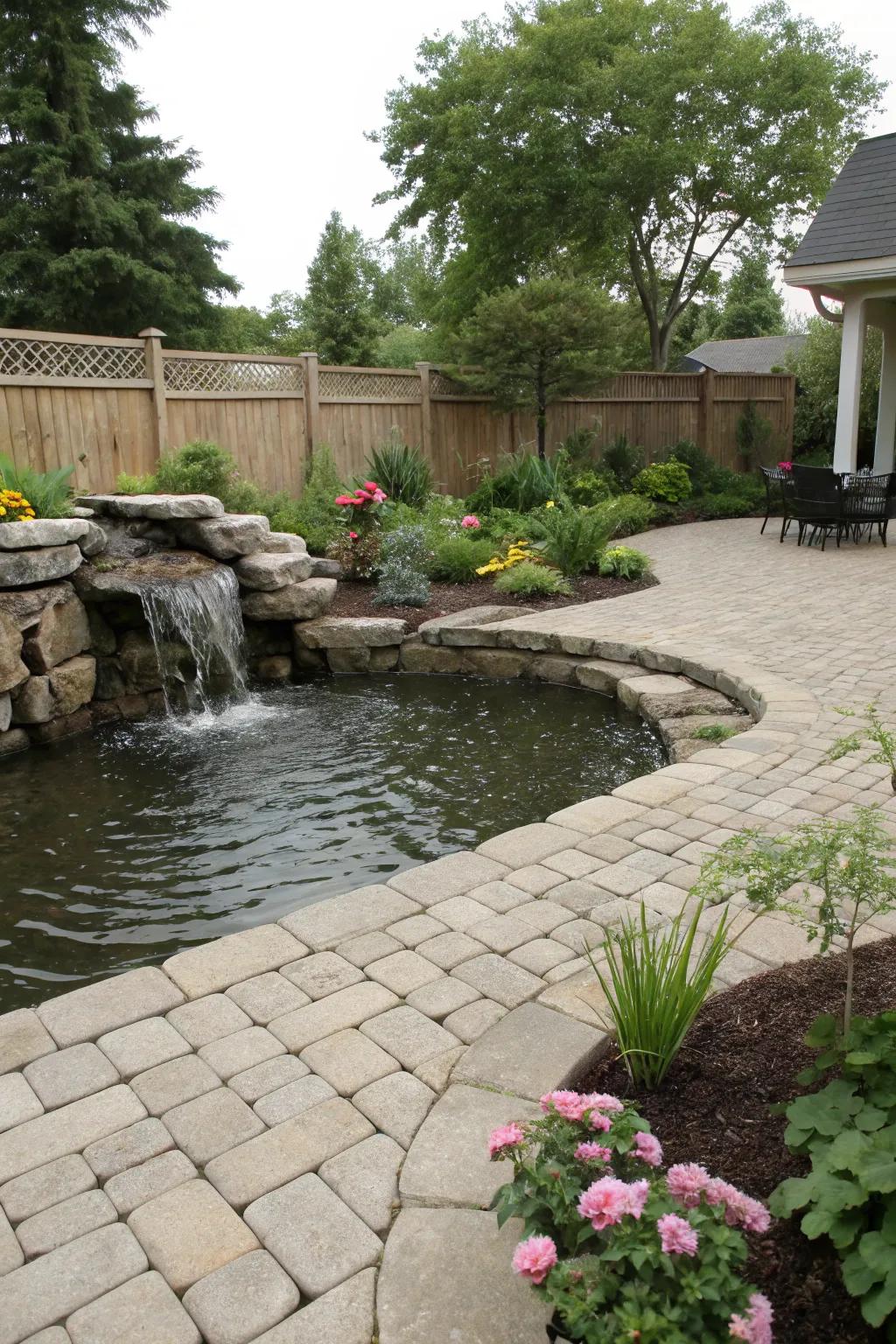 A water feature introduces calming sounds and movements.