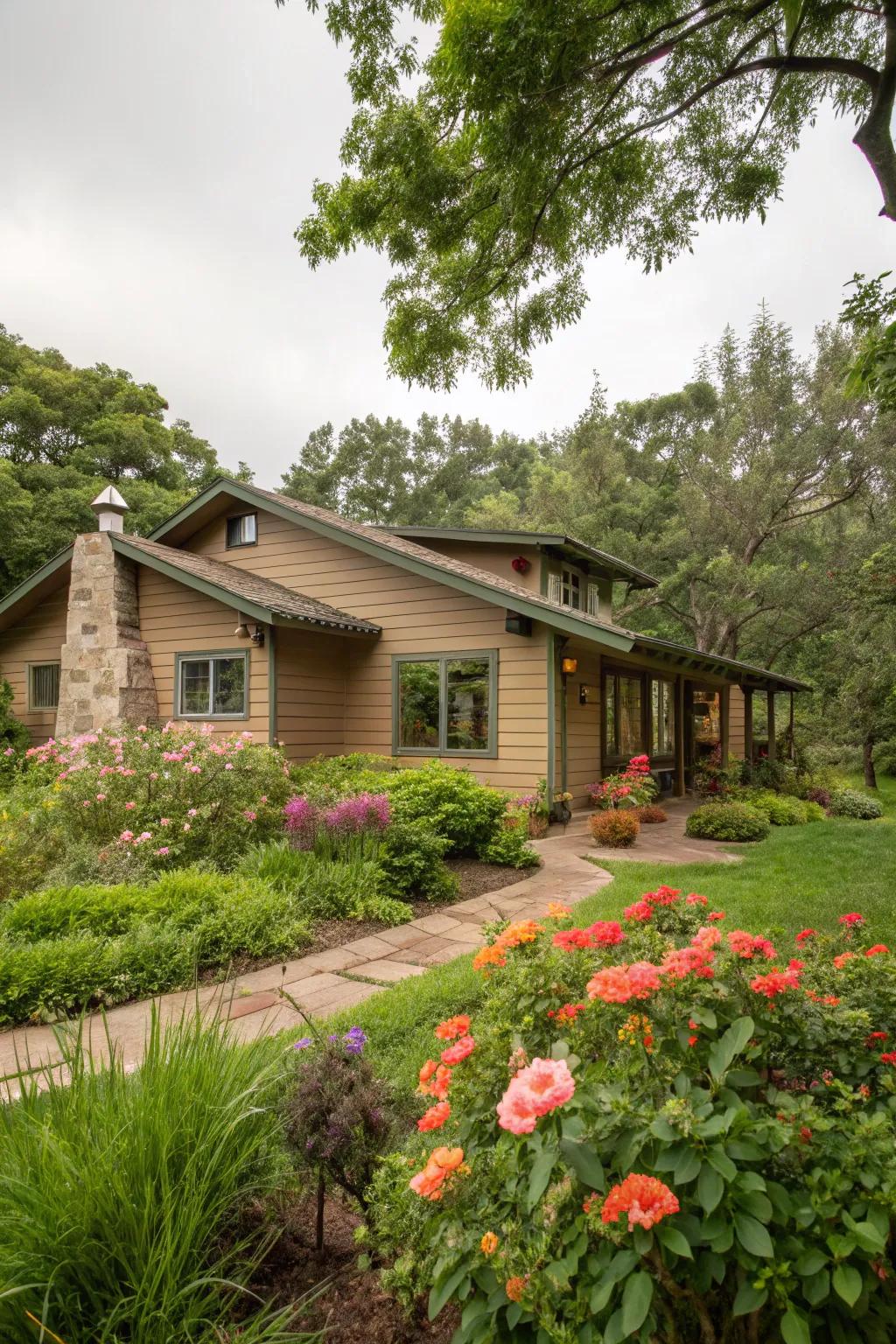 Earthy colors create a serene and grounded exterior.