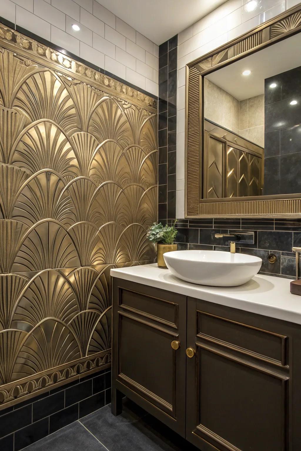 Art Deco tiles add a glamorous touch to the bathing area.