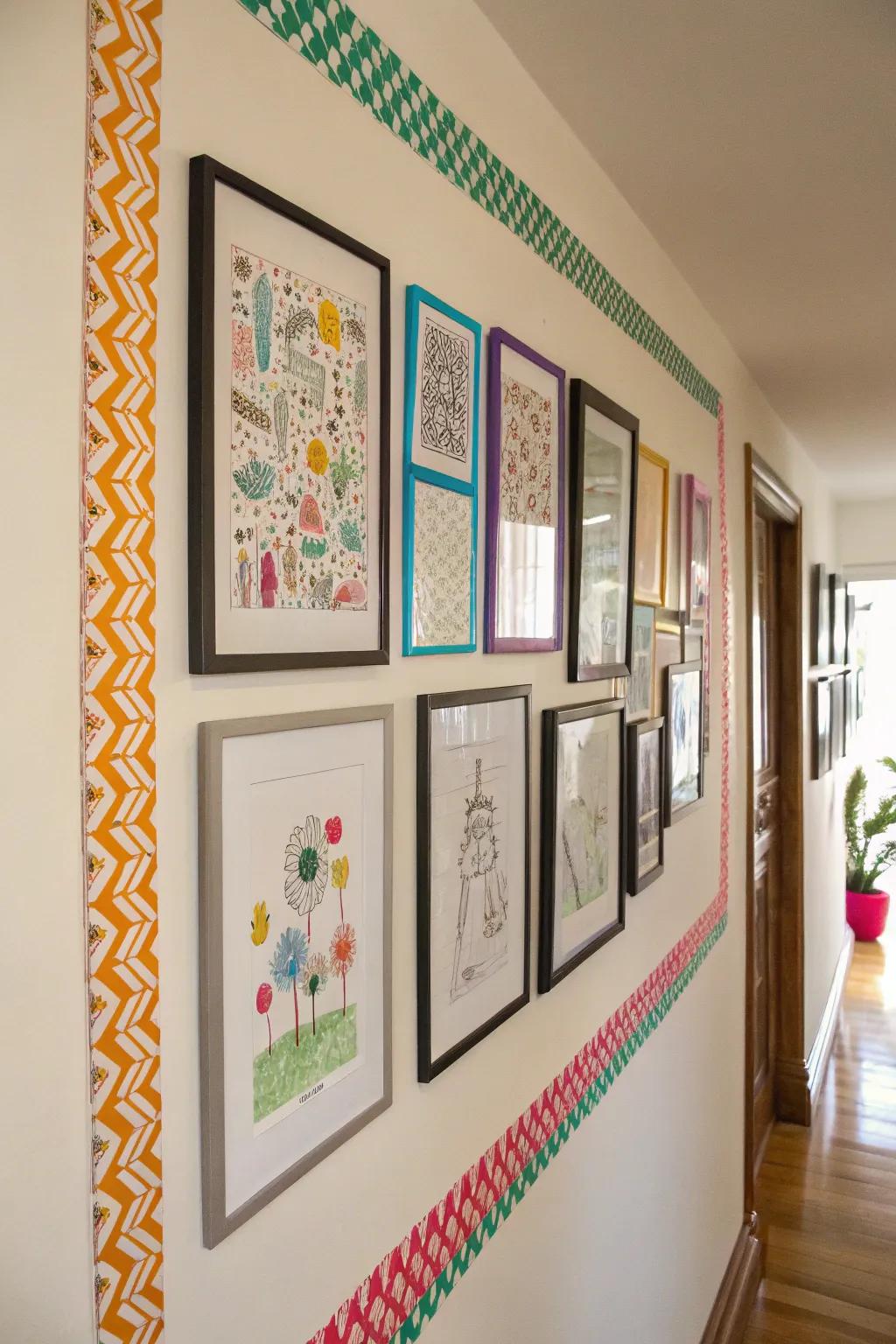 Paper tape frames add a creative touch without damage.