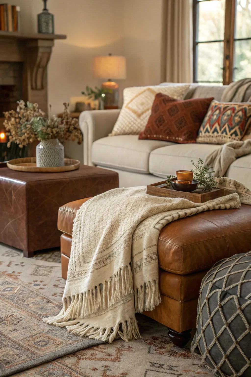 Blending textures produces a cozy feel.