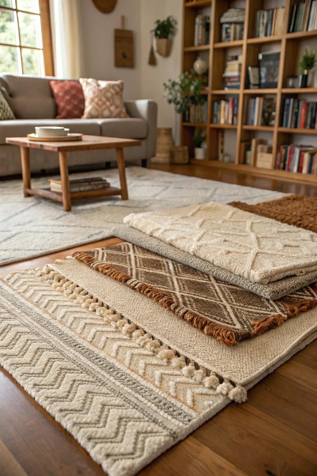 Tiered carpets impart dimension and warmth to the base.