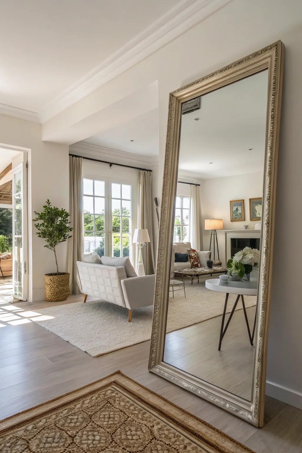 Mirrors showing light to make space.